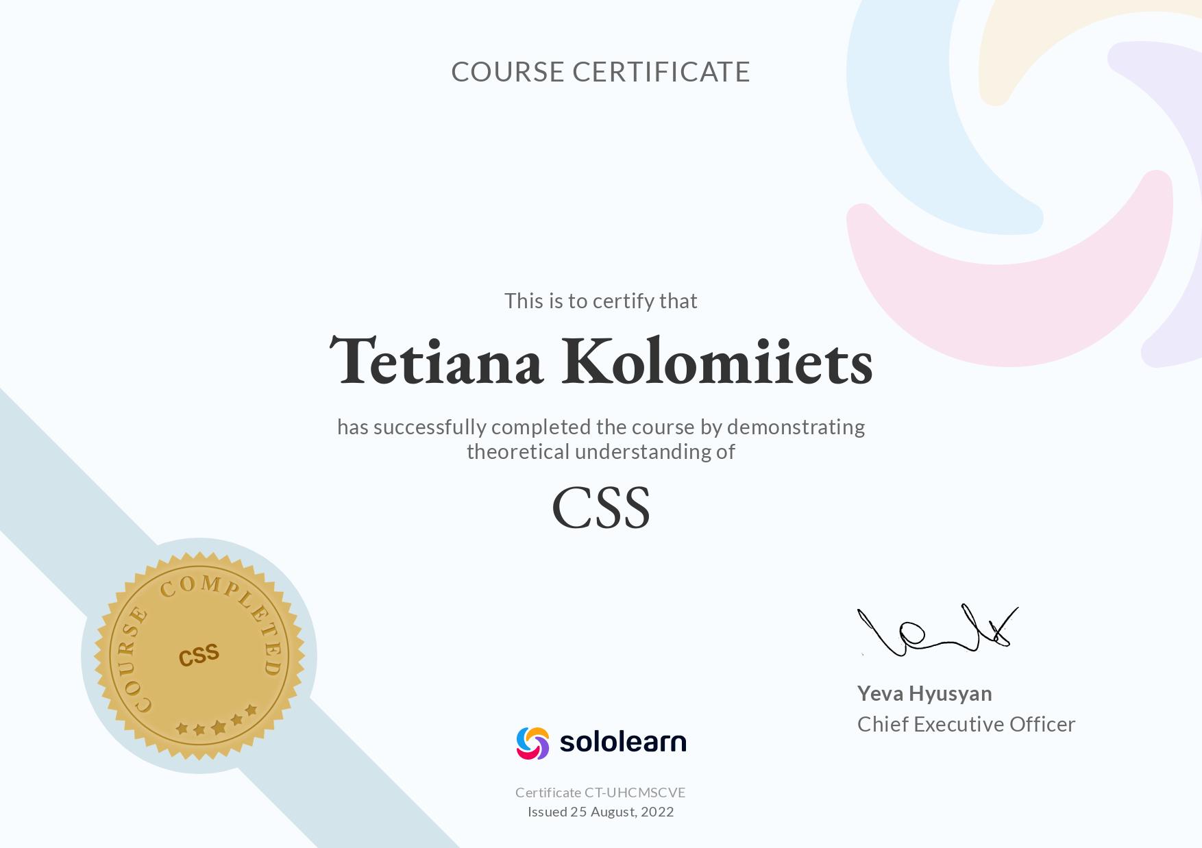 Sololearn CSS Certificate